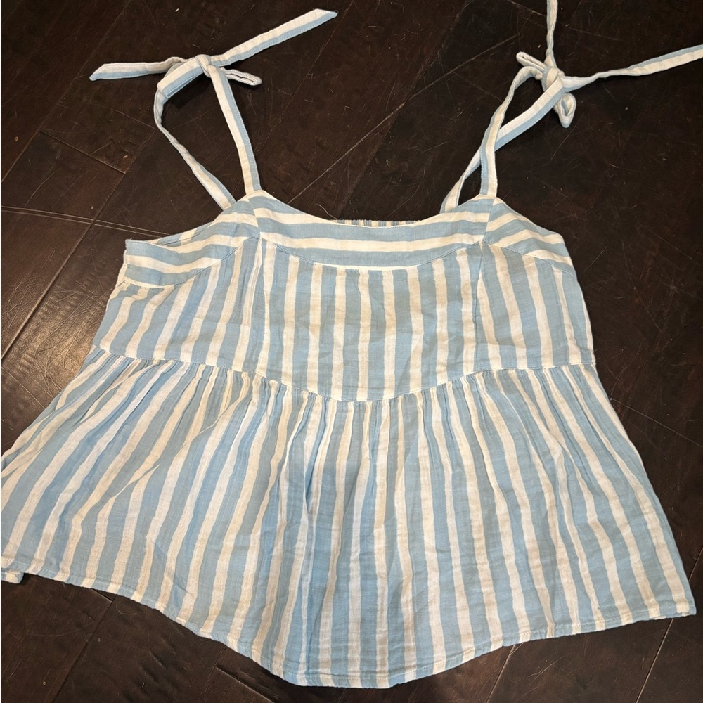 Blue and White Striped Sleeveless Top